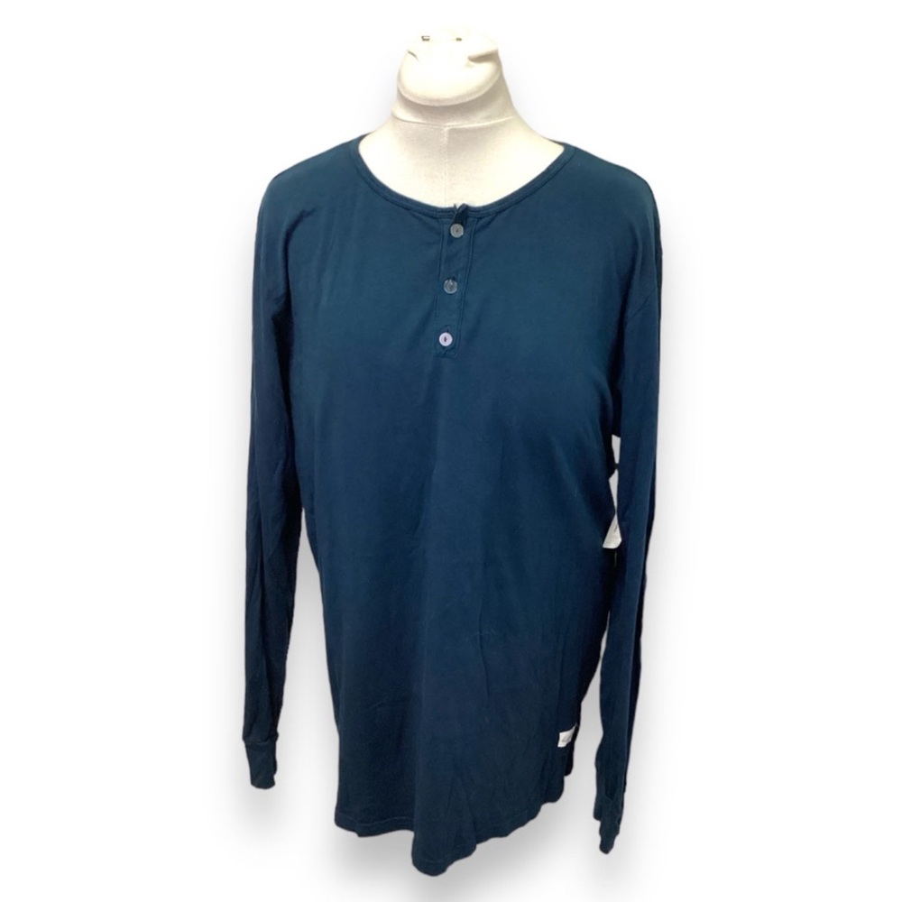 Kinetix Casual Luxury Mens Long Sleeve Henley Top, Blue, size XL